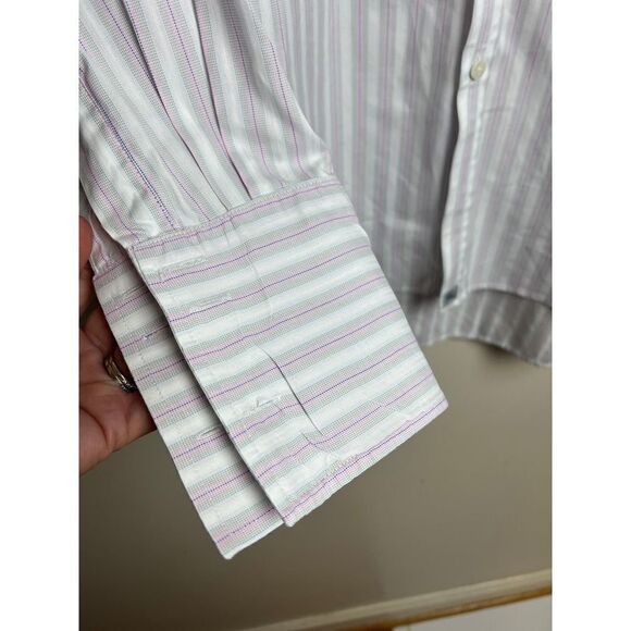 Burberry Purple Stripe French Cuff Button Down Shirt Men's Sz. 16-41 - Picture 2 of 8